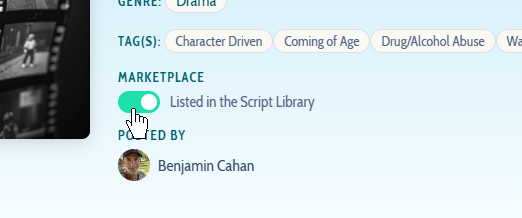 The Script Library toggle switch as it appears on a script summary page