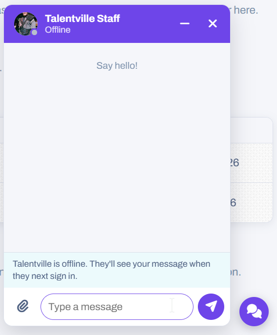 A chat box with someone who is offline, with the paperclip for pictures and files