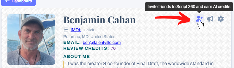 The person-plus button at the top right of your own profile page