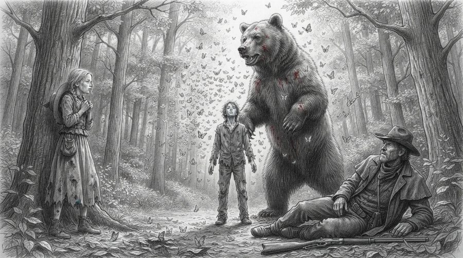 The bear scene as a pencil study