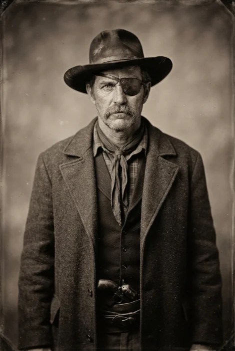 Period tintype photograph of the same sheriff, waist up, facing the camera directly